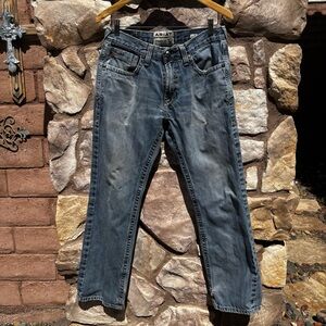 Ariat M5 Straight Fit Jeans Size 32 Blue Denim Men's Button Embroidered Pockets